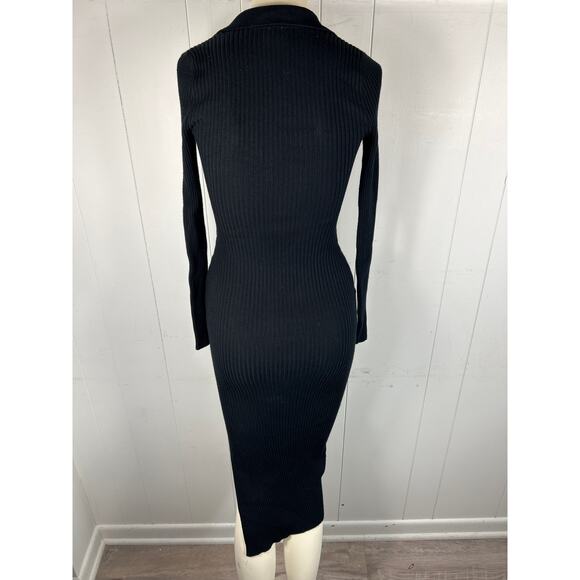 Abercrombie & Fitch Hook And Eye Ribbed Polo Midi Dress in Black. Size XST - Picture 5 of 8